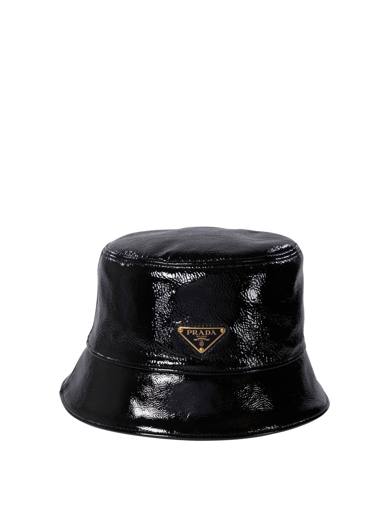 Prada Prada Naplak Patent Leather Bucket Hat Black - World Class Fashion