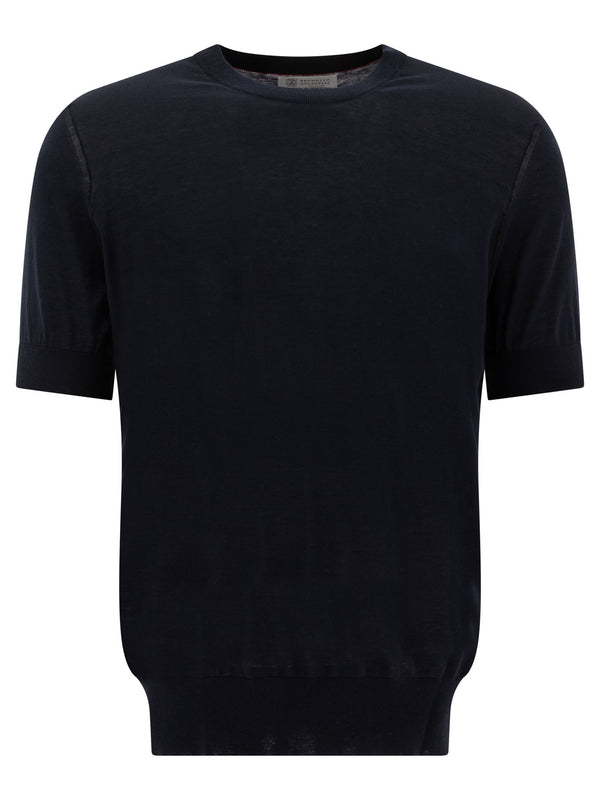 Brunello Cucinelli T-shirt In Maglia Fine Con Trama Fiammata