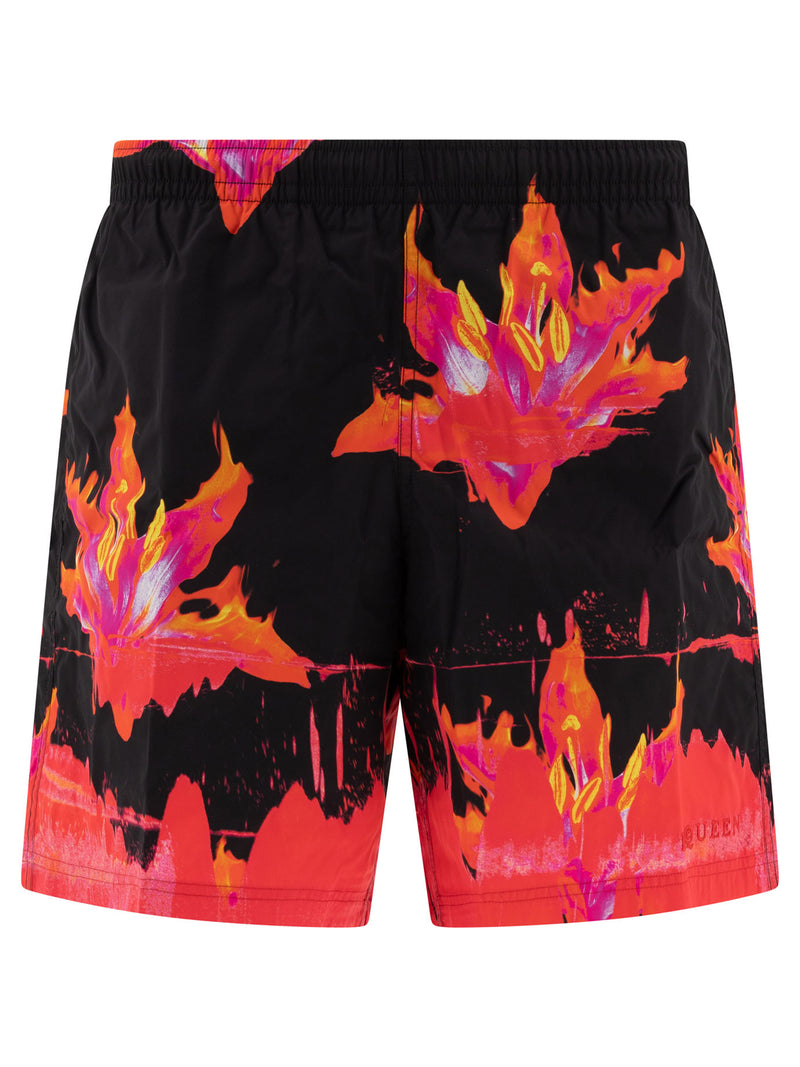 Alexander McQueen Alexander McQueen Printed Swim Shorts Black Men - World Class Fashion