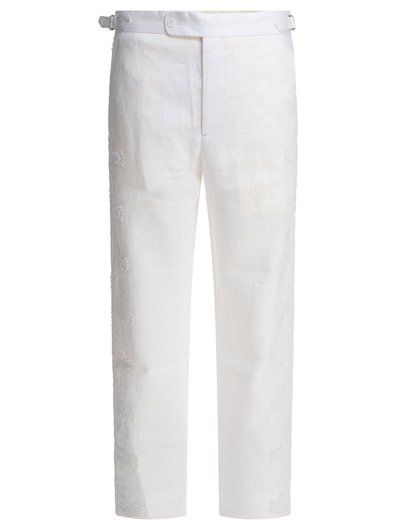 Bode Bode Linen Trousers White Men - World Class Fashion