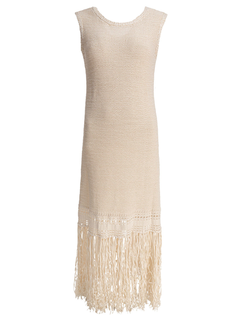 Sandbeige Vestido color arena de mezcla de algodón para mujer - World Class Fashion