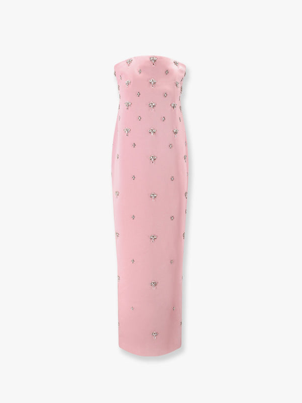 Elise satin long dress with rhinestones trimming