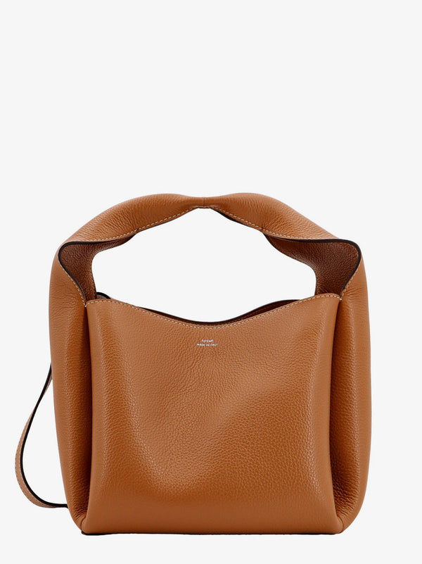 Leather bucket bag with contrasting stitching