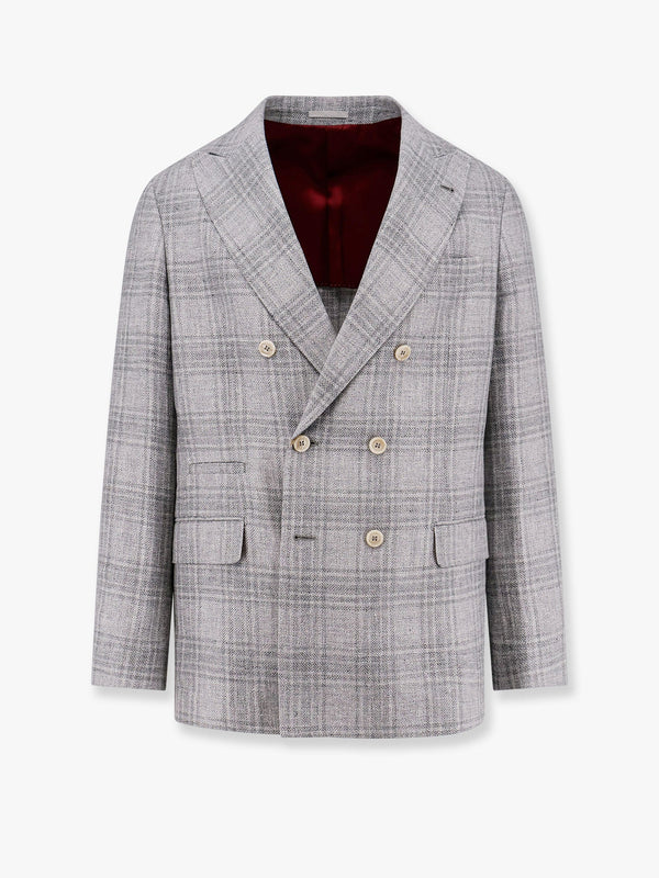 Linen, wool and silk Prince of Wales one-and-a-half breasted blazer