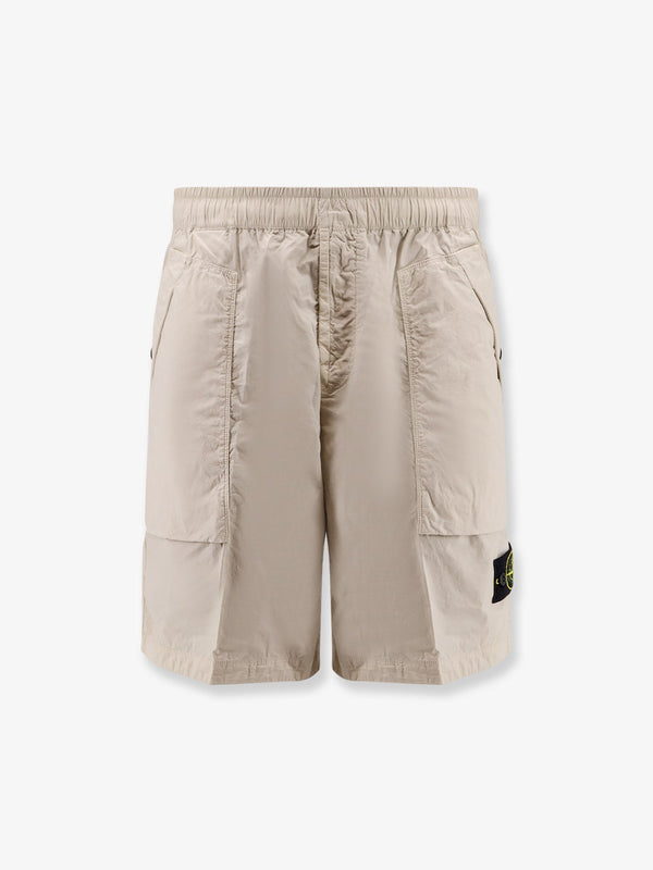 Stretch cotton bermuda shorts with iconic logo patch