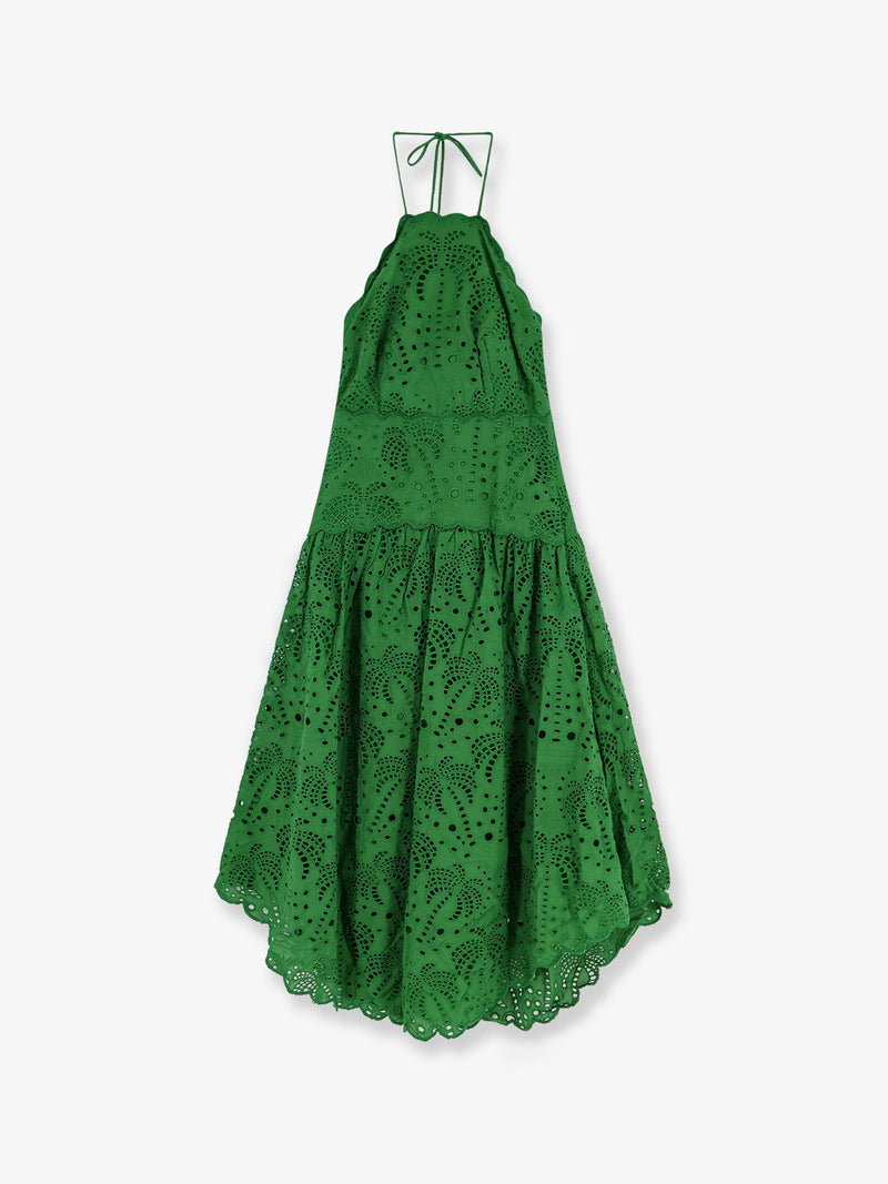 Farm Rio Vestido midi de encaje Farm Rio Sangallo verde - World Class Fashion