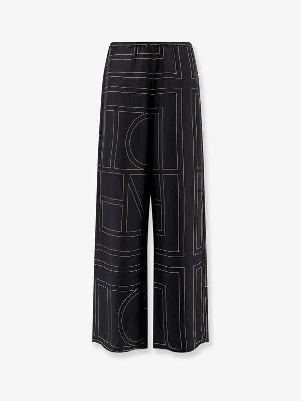Toteme Silk Trousers With Monogram Logo Embroidery
