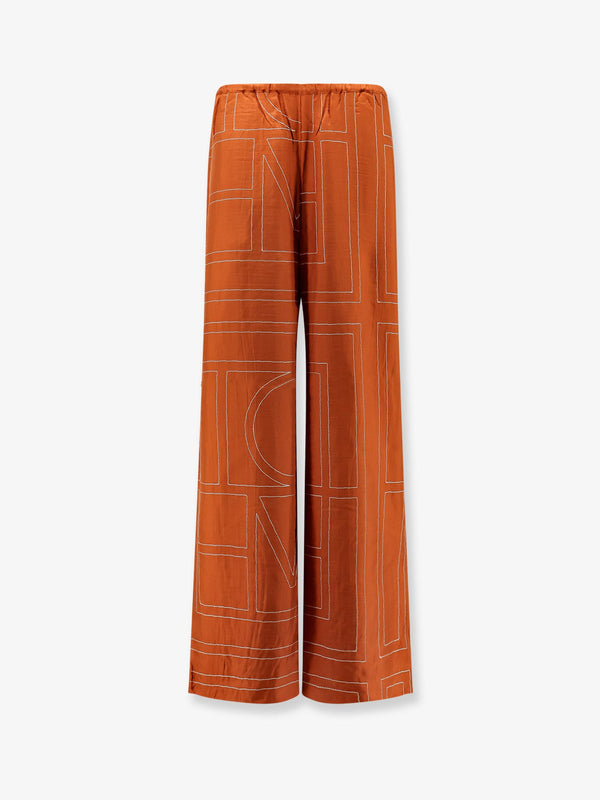 Toteme Silk Trousers With Monogram Logo Embroidery