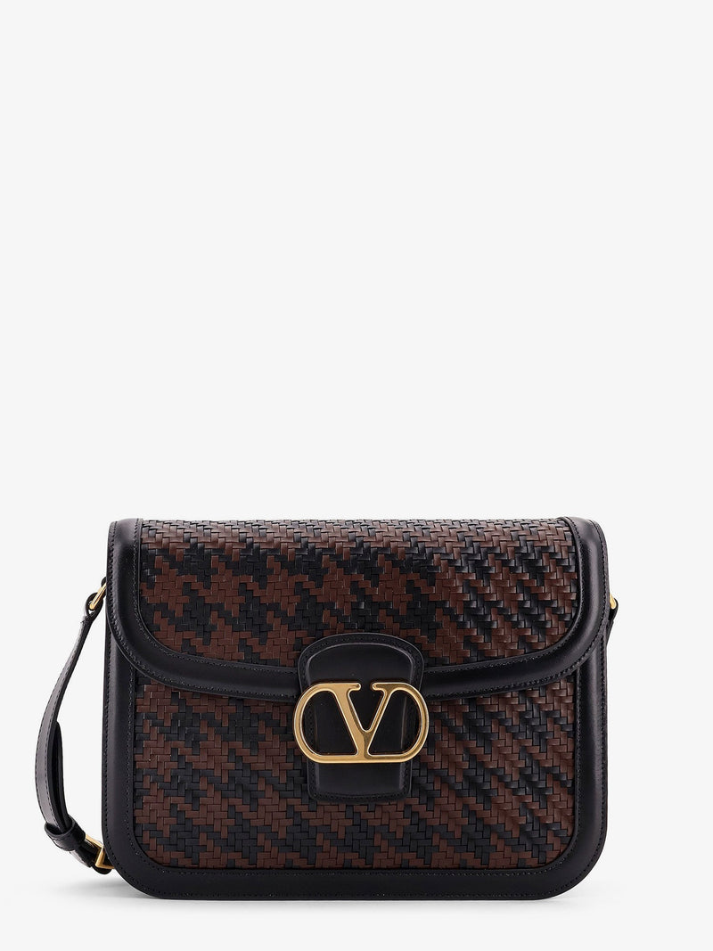 Valentino Garavani Valentino Garavani 9To5 Woven Leather Shoulder Bag Black - World Class Fashion
