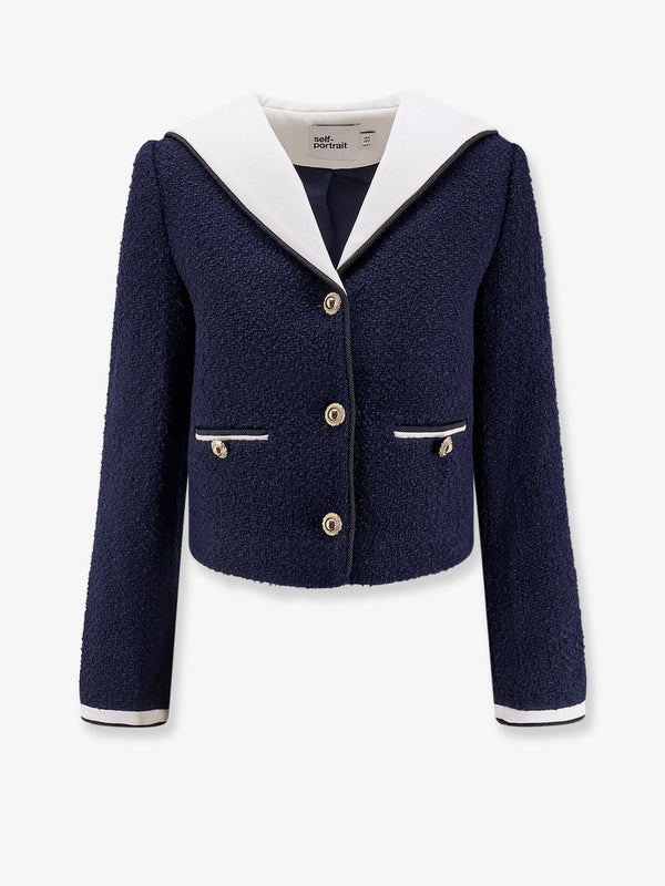 Self Portrait Bouclé Fabric Blazer With Jewel Buttons