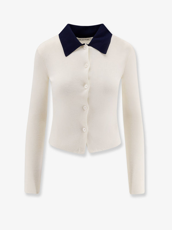 Self Portrait Wool Cardigan With Contrasting Collar