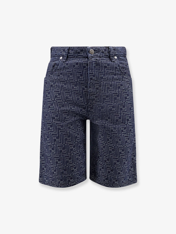 Fendi Denim Bermuda Shorts With All-Over Ff Logo