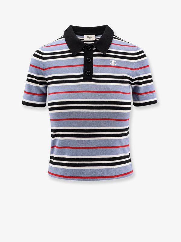 Celine Cotton Knit Polo Shirt With Striped Motif