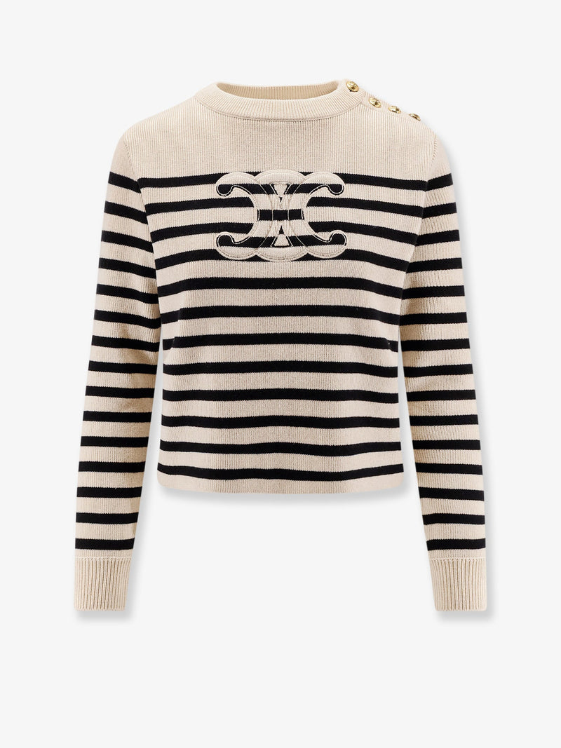 Celine Celine Triomphe Cashmere Wool Sweater Beige - World Class Fashion
