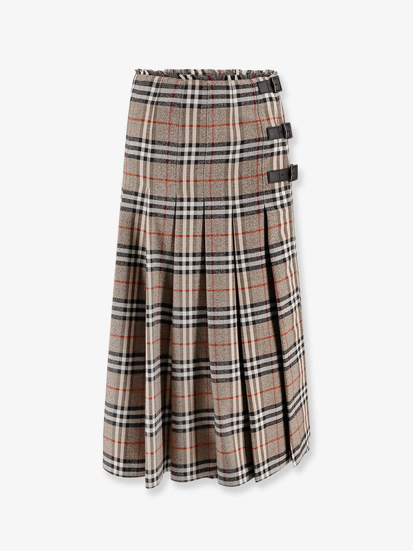 Burberry Burberry Check Print Wool Long Skirt