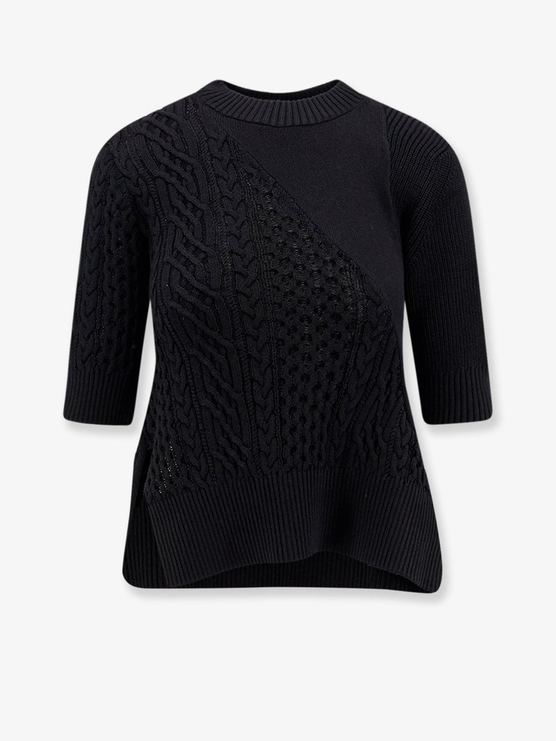 Sacai Sacai Cotton Blend Asymmetrical Sweater Black - World Class Fashion