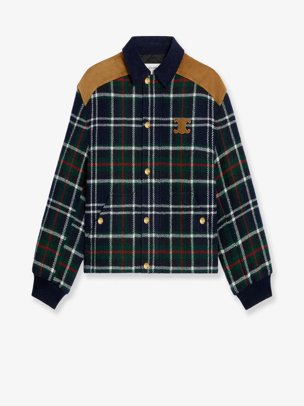 Celine Tartan Wool Jacket With Suede Inserts