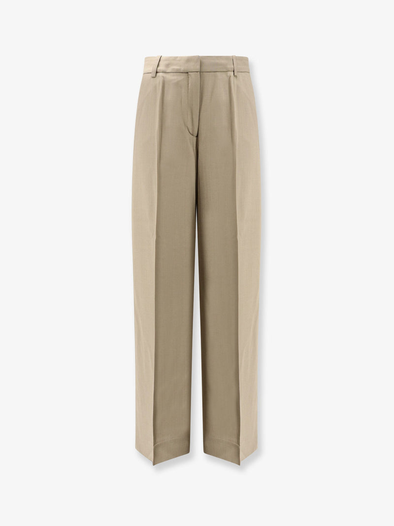 Toteme Toteme Viscose and Wool Trousers Beige - World Class Fashion