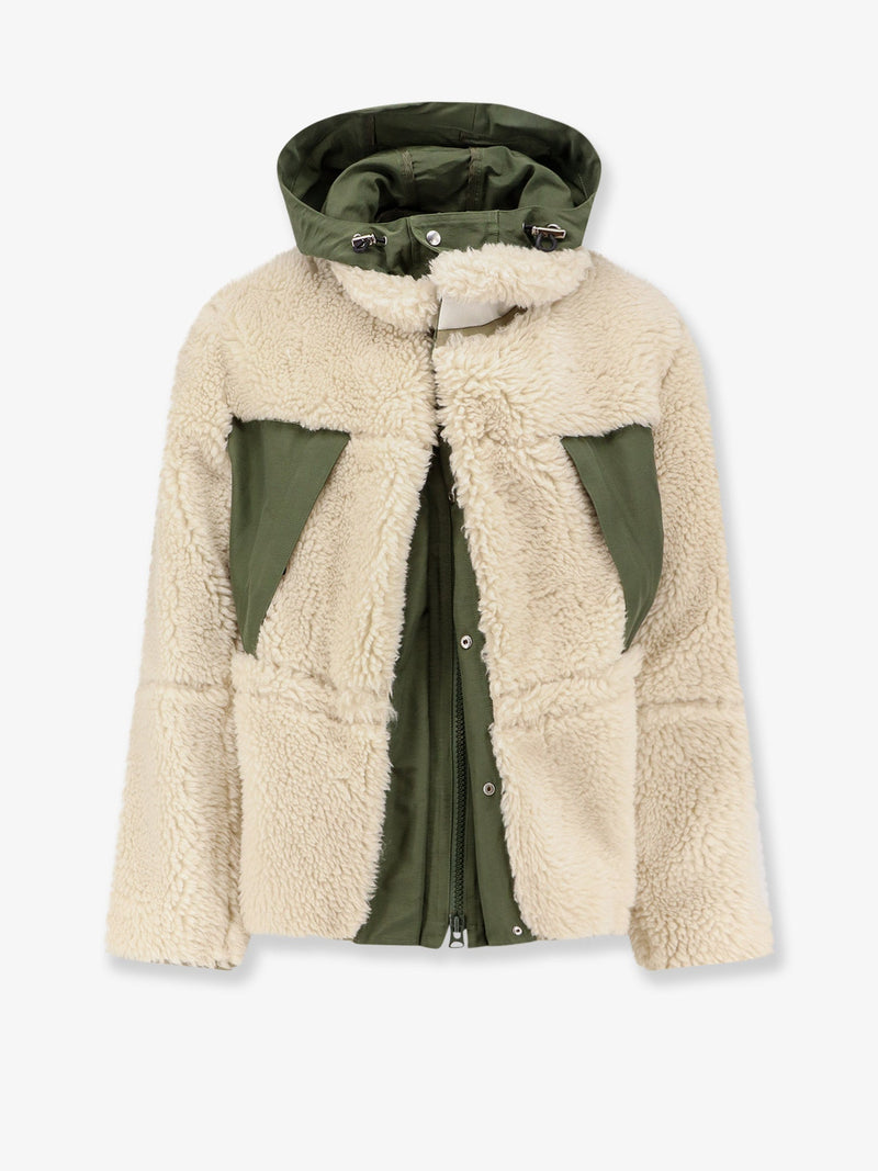 Sacai Sacai Eco Shearling And Nylon Jacket Green - World Class Fashion