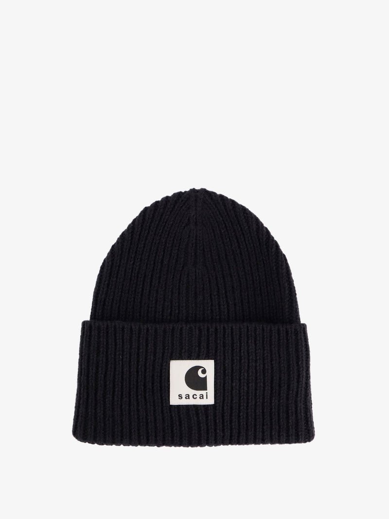 Sacai X Carhartt Wip Sacai X Carhartt Wip Wool Blend Knit Beanie Hat Black - World Class Fashion