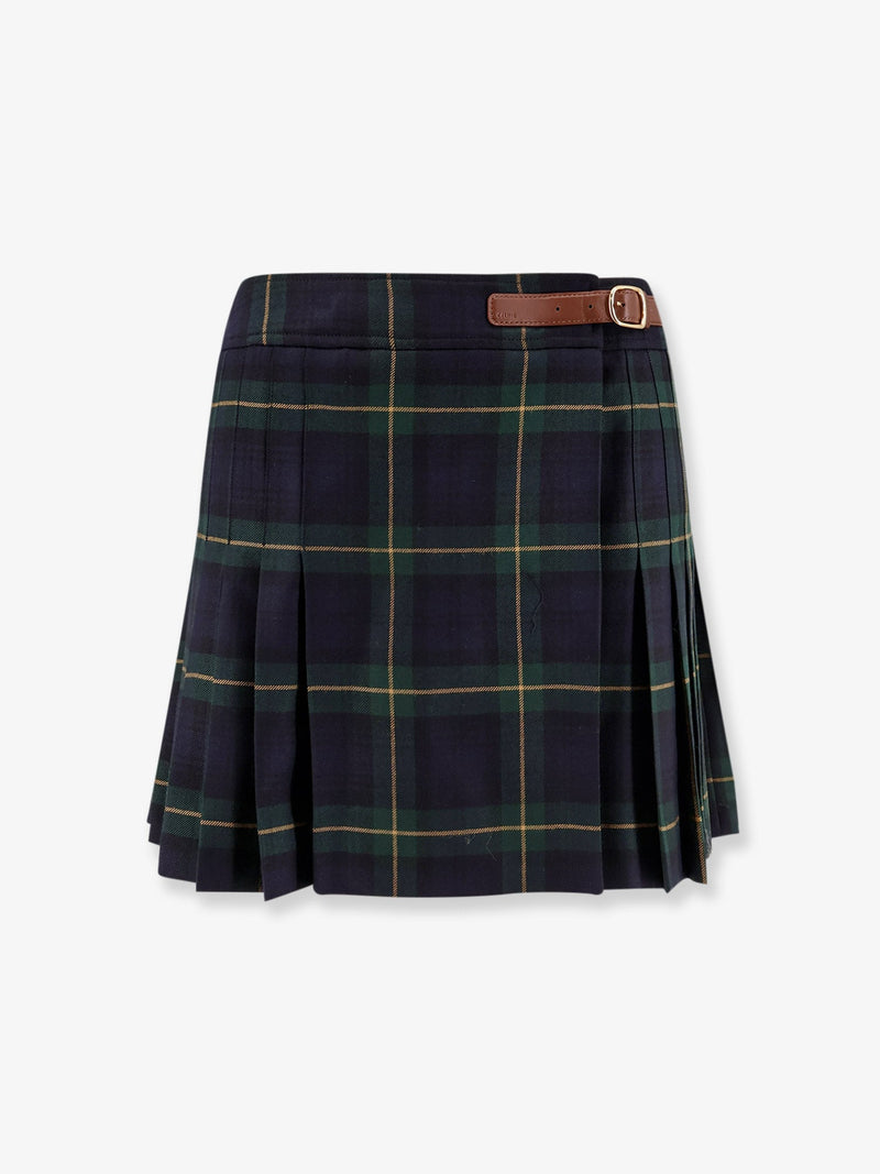 Celine Minifalda Kilt de Lana Tartán Celine Azul - World Class Fashion