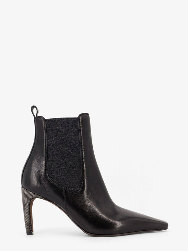 Brunello Cucinelli Leather Boots With Monili Detail On The Heel
