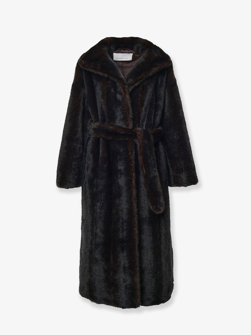The Frankie Shop The Frankie Shop Ravello Faux Fur Coat Dark Brown - World Class Fashion