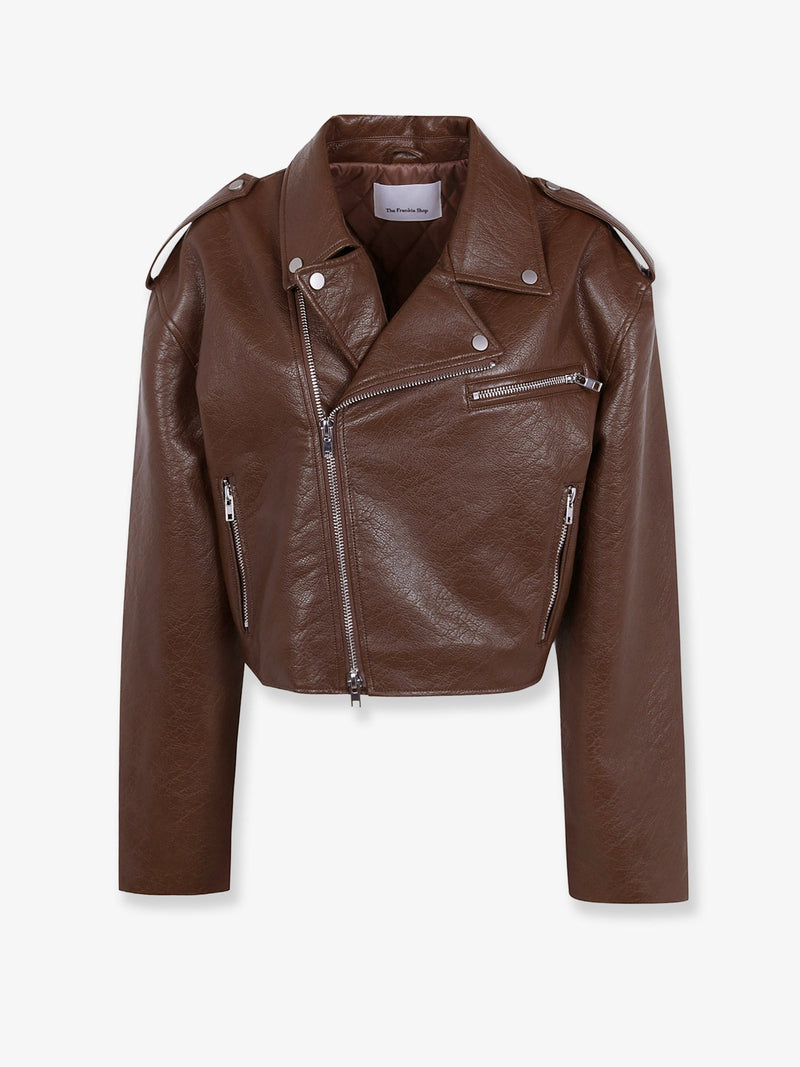 The Frankie Shop The Frankie Shop Daphne Faux Leather Biker Jacket Brown - World Class Fashion