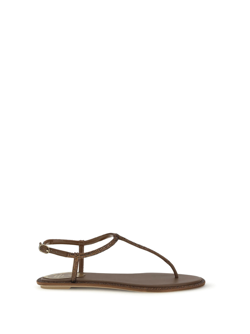 Rene Caovilla Rene Caovilla Diana Sandals with Crystals Brown - World Class Fashion
