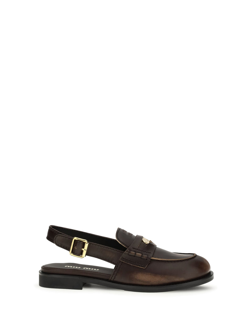 Miu Miu Miu Miu Buckled Leather Loafers Ebano - World Class Fashion