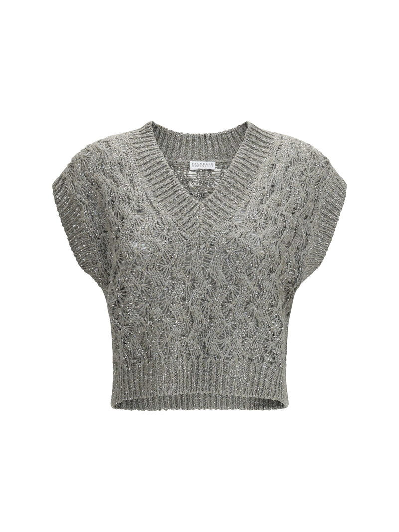 Brunello Cucinelli Brunello Cucinelli Silk Blend Sequined Vest Rosemary - World Class Fashion