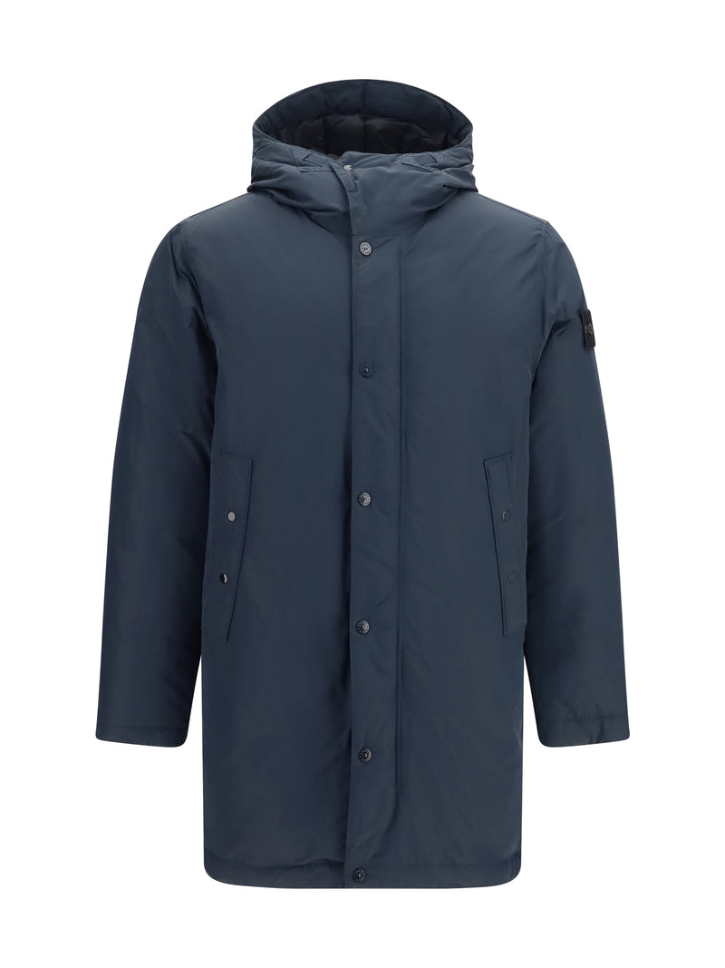 Stone Island Stone Island Long Down Jacket Navy Blue - World Class Fashion