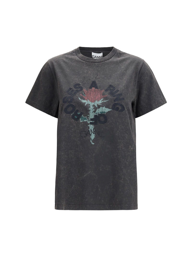 Ganni Ganni Oversized T-shirt With Rose Print Phantom - World Class Fashion