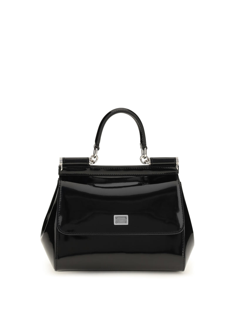 Dolce & Gabbana Dolce & Gabbana Small Sicily Glossy Calfskin Handbag Black - World Class Fashion
