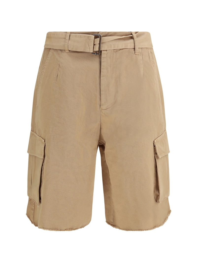 Laneus Laneus Belted Button Cargo Shorts Camel Men - World Class Fashion