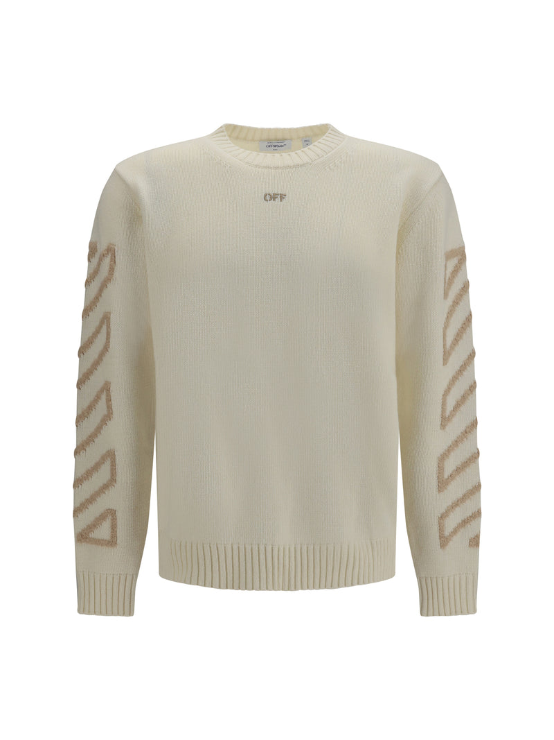 Off-white Off-white Arrow Fuzzy Crewneck Sweater Cream - World Class Fashion