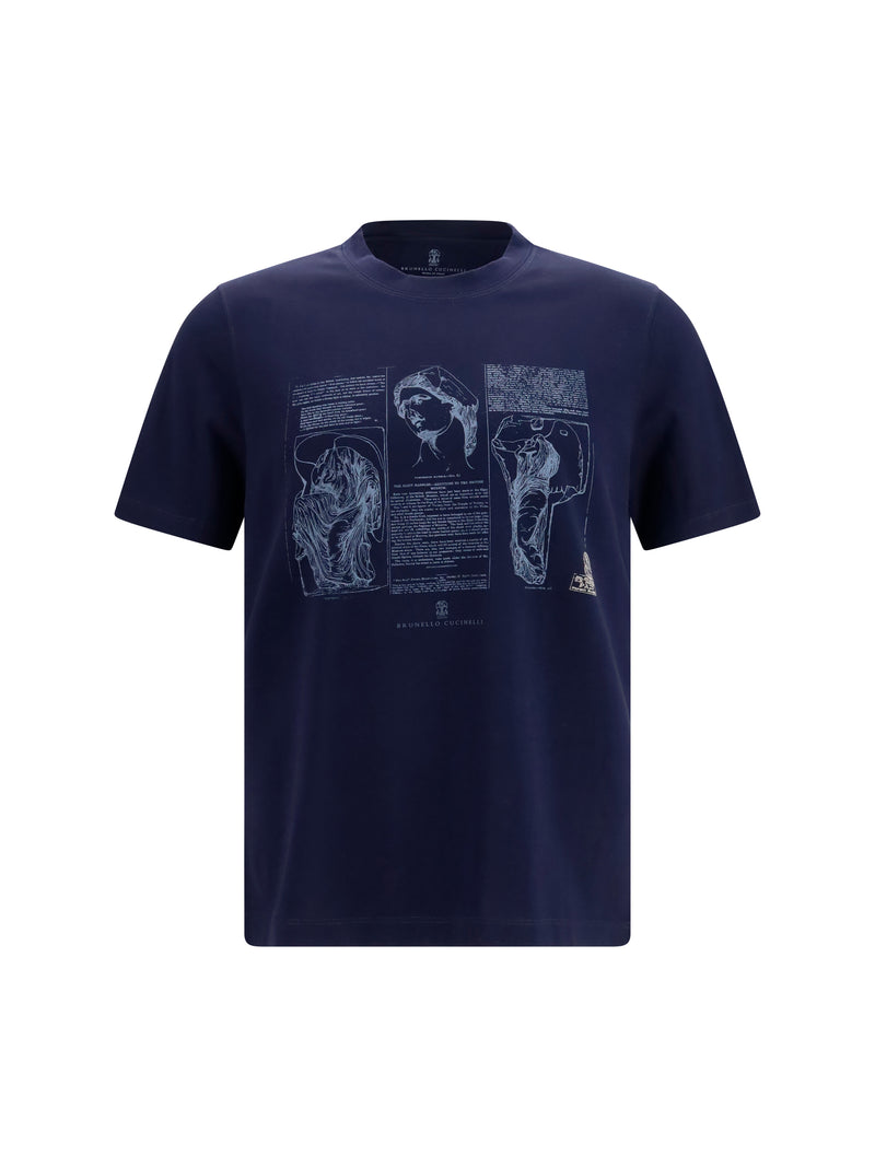 Brunello Cucinelli Brunello Cucinelli Cotton Printed T-shirt Cobalt/Grey Men - World Class Fashion