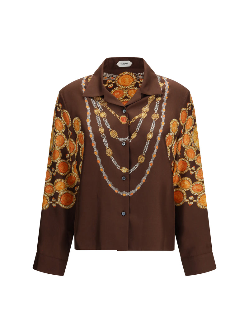Versace Versace Chain Print Buttoned Shirt Chocolate+Amber - World Class Fashion