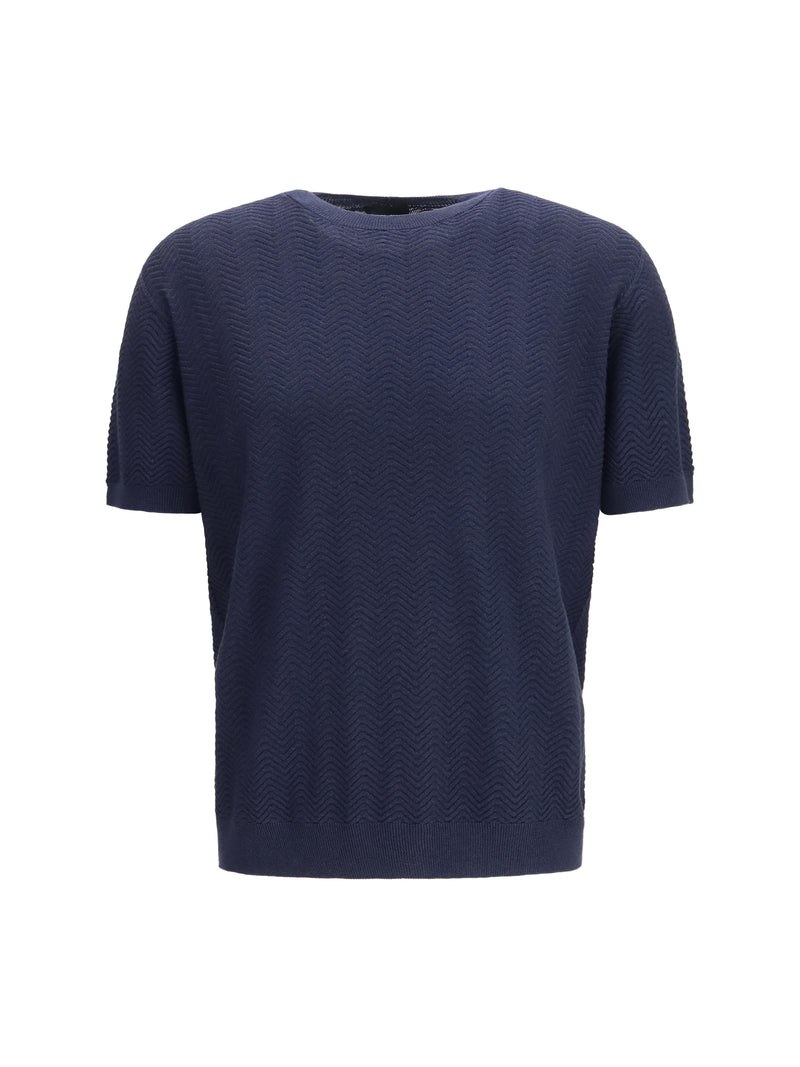 Giorgio Armani Giorgio Armani Short-sleeved Cotton and Silk Sweater Blu Notte - World Class Fashion