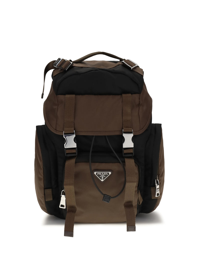 Prada Prada Backpack in Re-Nylon and Leather Nero+Bruciato - World Class Fashion
