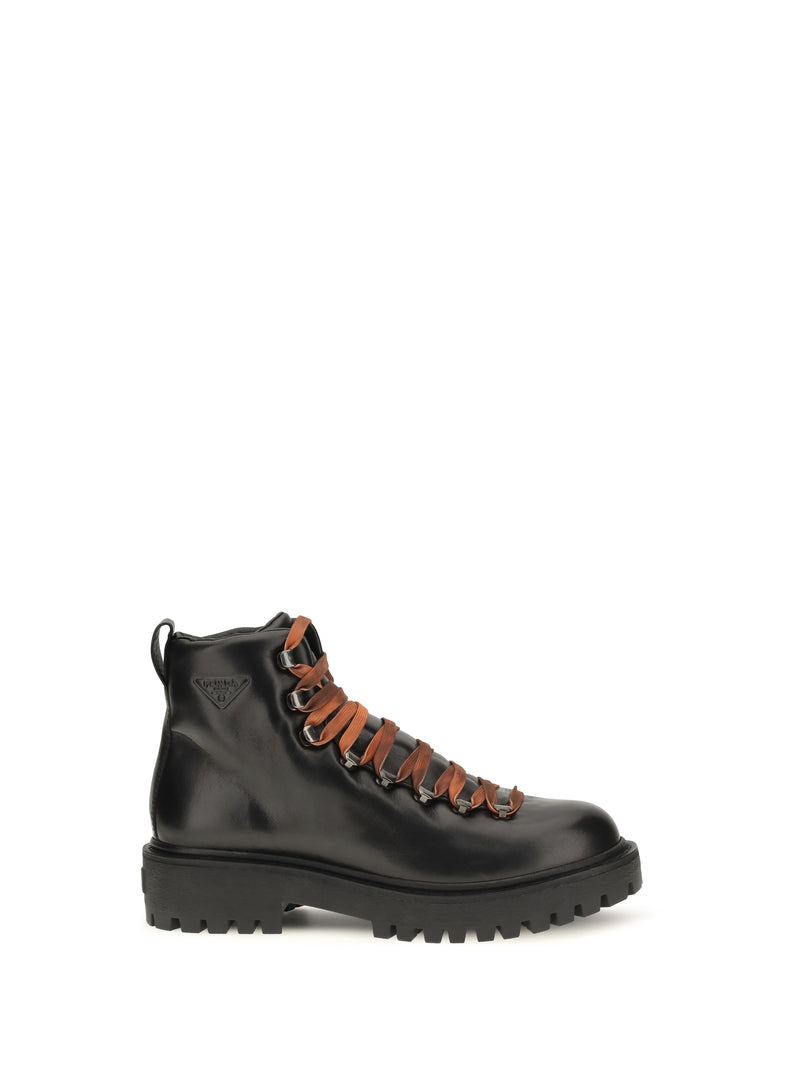 Prada Prada Leather Lace-up Ankle Boots Nero Men - World Class Fashion