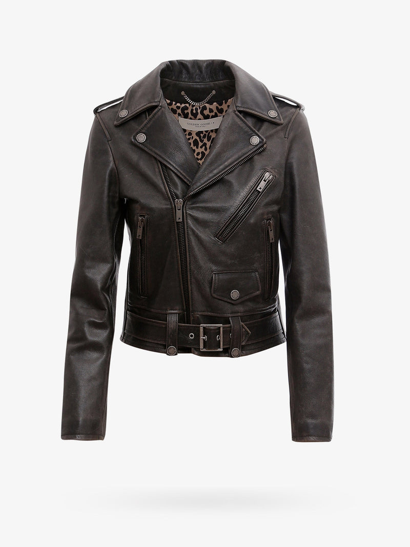 Golden Goose Chaqueta de Piel Tipo Motera Golden Goose Destiny Negra - World Class Fashion