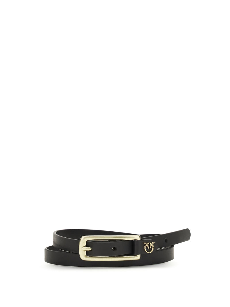 Pinko Pinko Slim Leather Belt Nero-Antique Gold - World Class Fashion