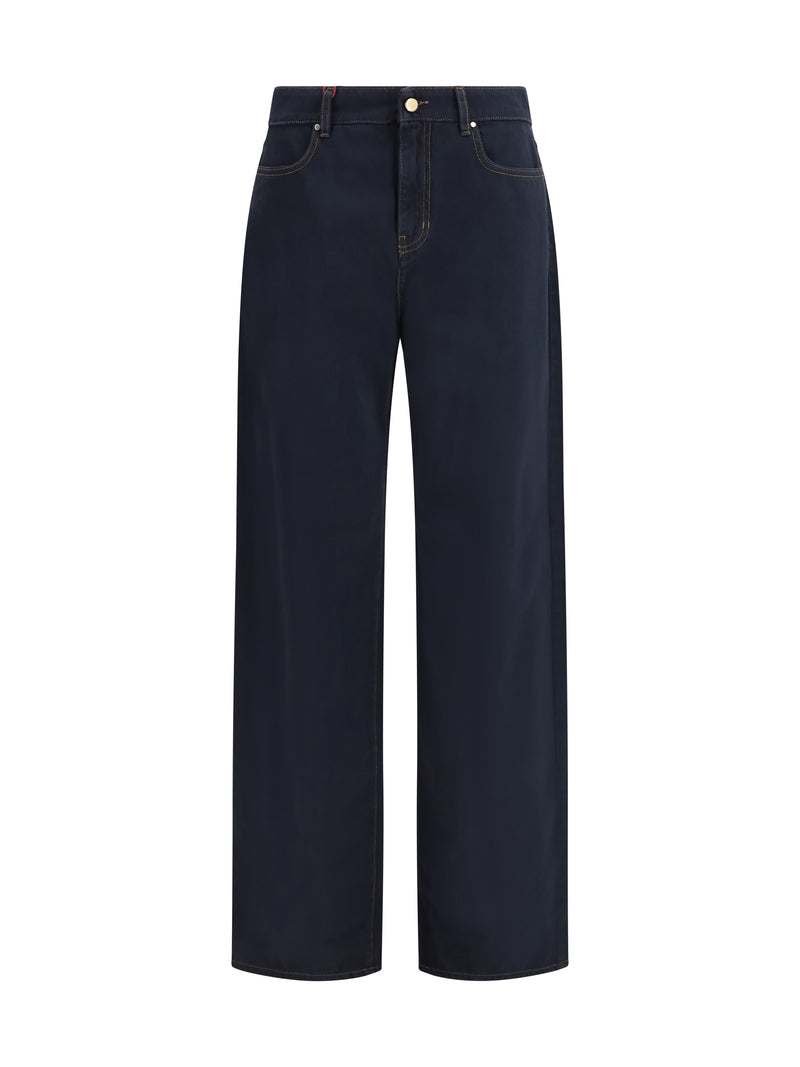 Max Mara Studio Max Mara Studio Pantalón Ancho de Satén de Algodón Azul para Mujer - World Class Fashion