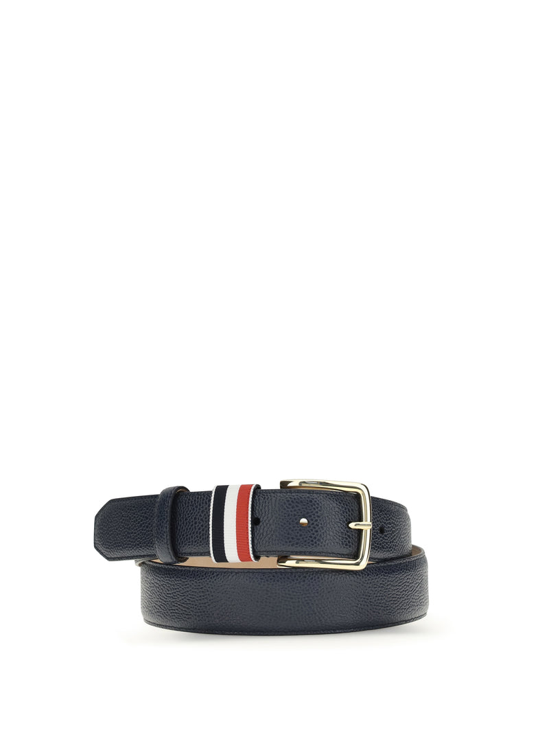 Thom Browne Thom Browne Hammered Leather Belt Navy - World Class Fashion
