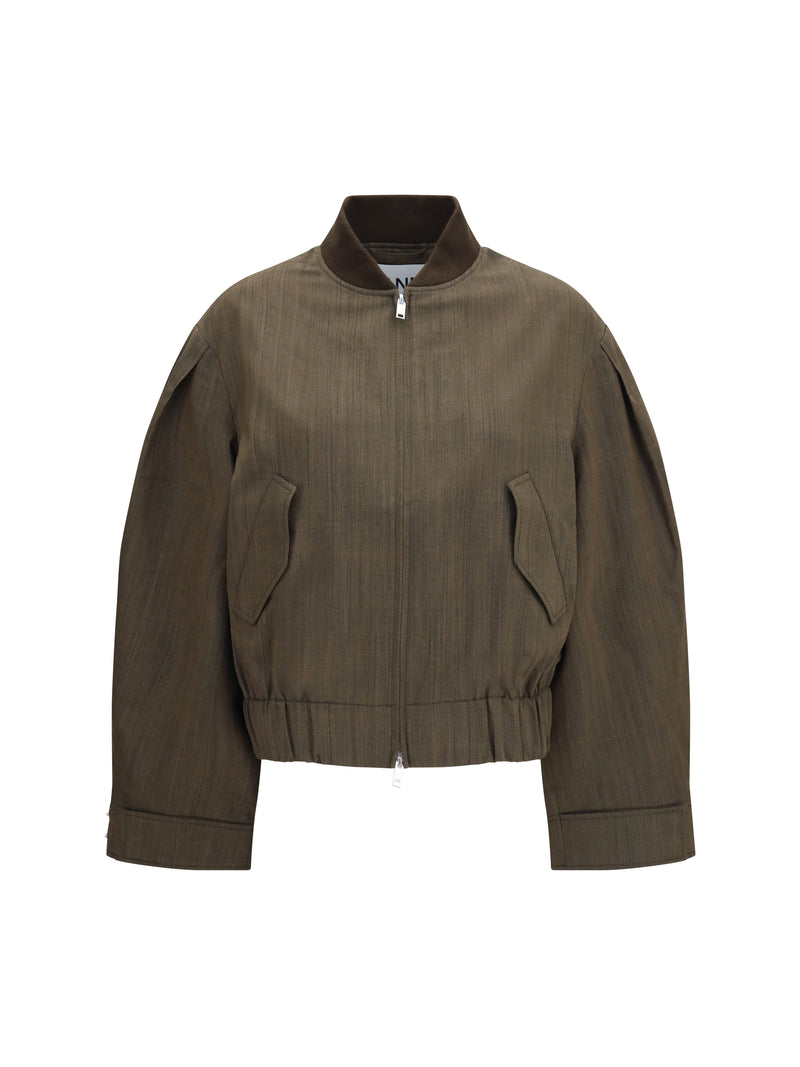 Ganni Ganni Lightweight Wool Bomber Jacket Canteen - World Class Fashion