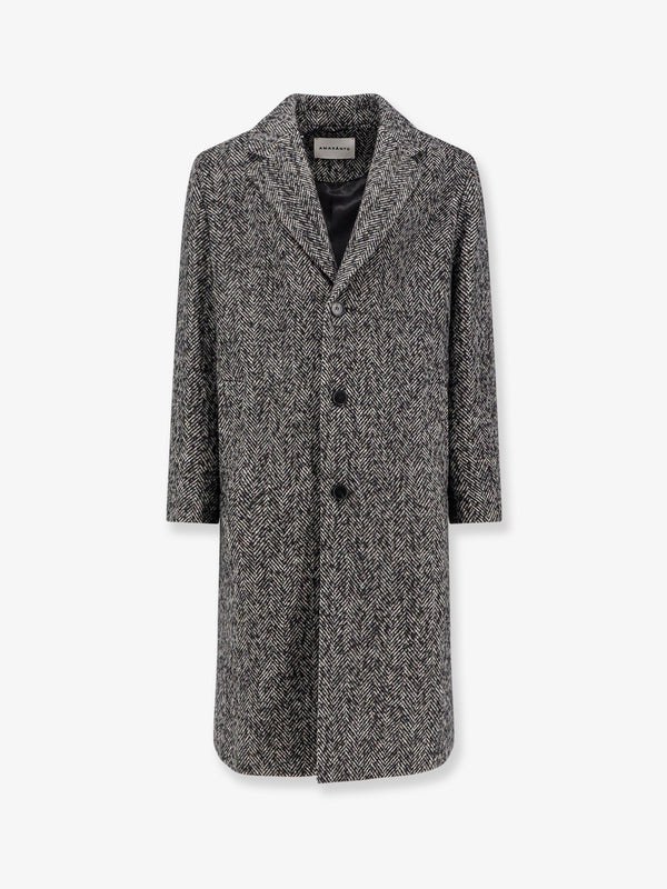 Amaranto Herringbone Pattern Wool Coat