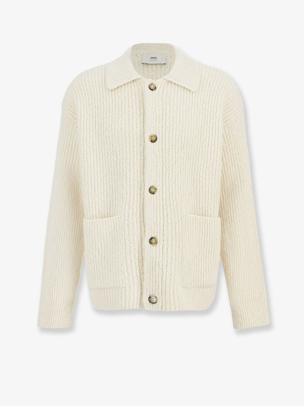 Ami Paris Wool And Cotton Ribbed Cardigan