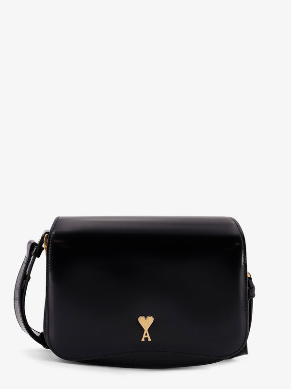 Ami Paris Leather Shoulder Bag With Logo Monogram