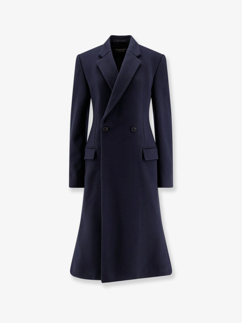 Balenciaga Balenciaga Godet Midi Double-Breasted Wool Coat Blue - World Class Fashion